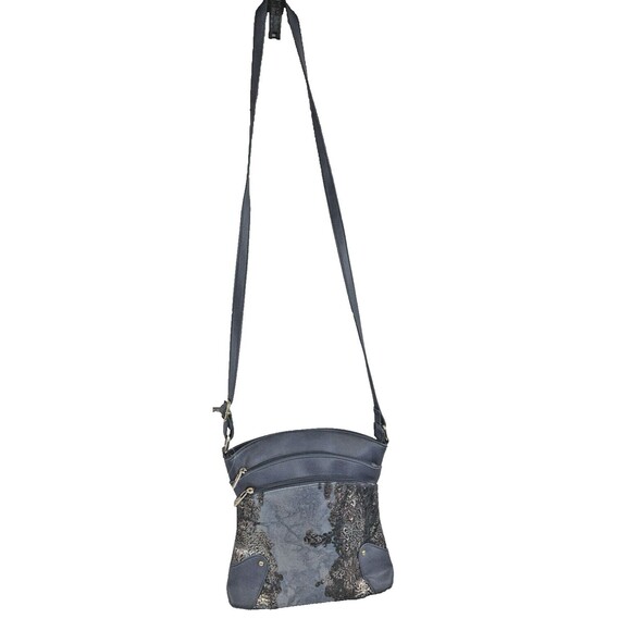 Karla Hanson Blue Metallic Crossbody Purse Bag Tote Organizer Zippers Stud Feet - Picture 3 of 16